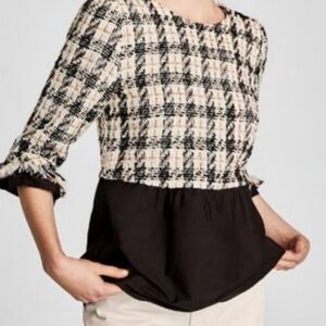 Zara Black and Cream Checkered Blouse
